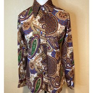 Vintage 60s 70s SHAPELY Paisley Shirt Blouse Medium, Size tag 11/12‎